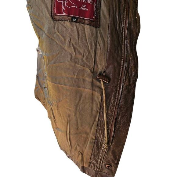 Vintage 1970s Cortefiel de España Leather Jacket Men’s 38 Brown Field Utility - Picture 11 of 16